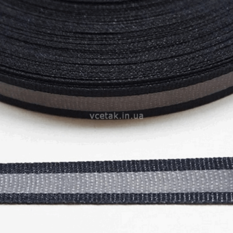 Репсова стрічка чорна для одягу зі світловідбиваючою смужкою зображення