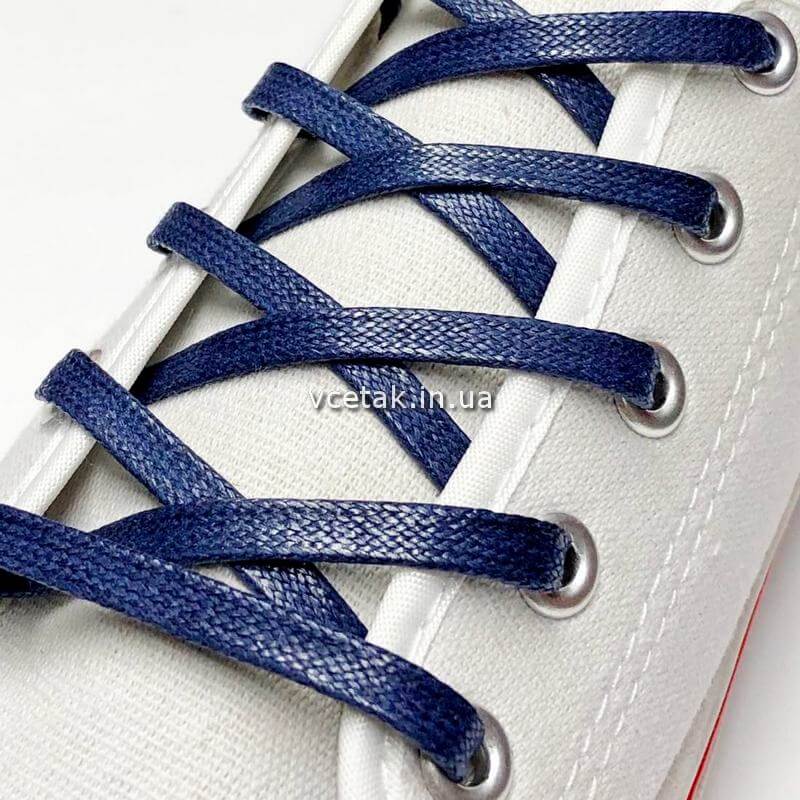 Шнурки для кросівок купити - пласкі вощені 5 мм сині